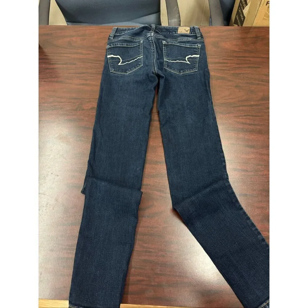American Eagle Super Stretch Skinny Dark Wash Denim Jeans Size 00 Long - Picture 3 of 7